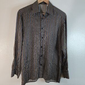 Bernini Beverly Hills 100% Silk Striped Dress Shirt